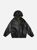 Chic Black PU Leather Hooded Zipper Jacket