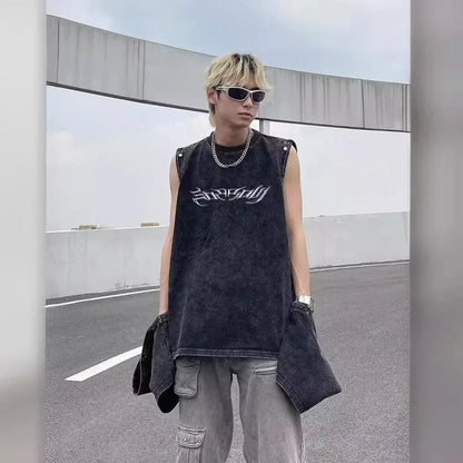 Vintage Washed Oversize Sleeveless Crew T-Shirt