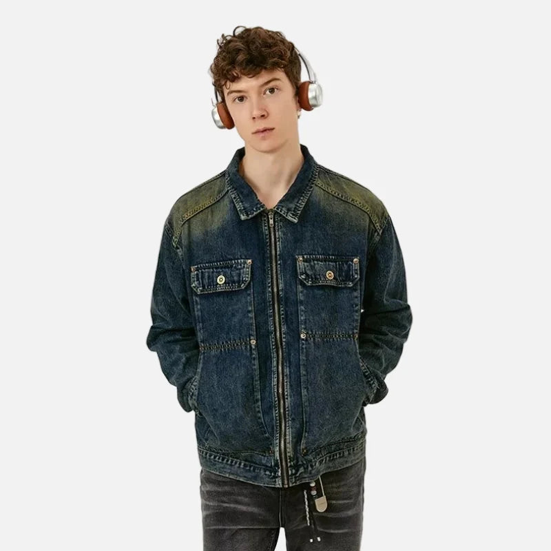Streetwear American Style Old Washed Denim Jacket