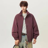 Stylish Plaid Design Stand Collar Zipper Jacket