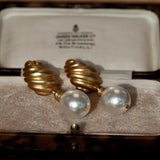 Stylish Gold Pearl Geometric Drop Earrings