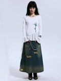 Yedinas Patchwork Gothic Graphic Long T-Shirt
