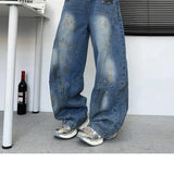 Iconic Blue Distressed Loose Straight Jeans