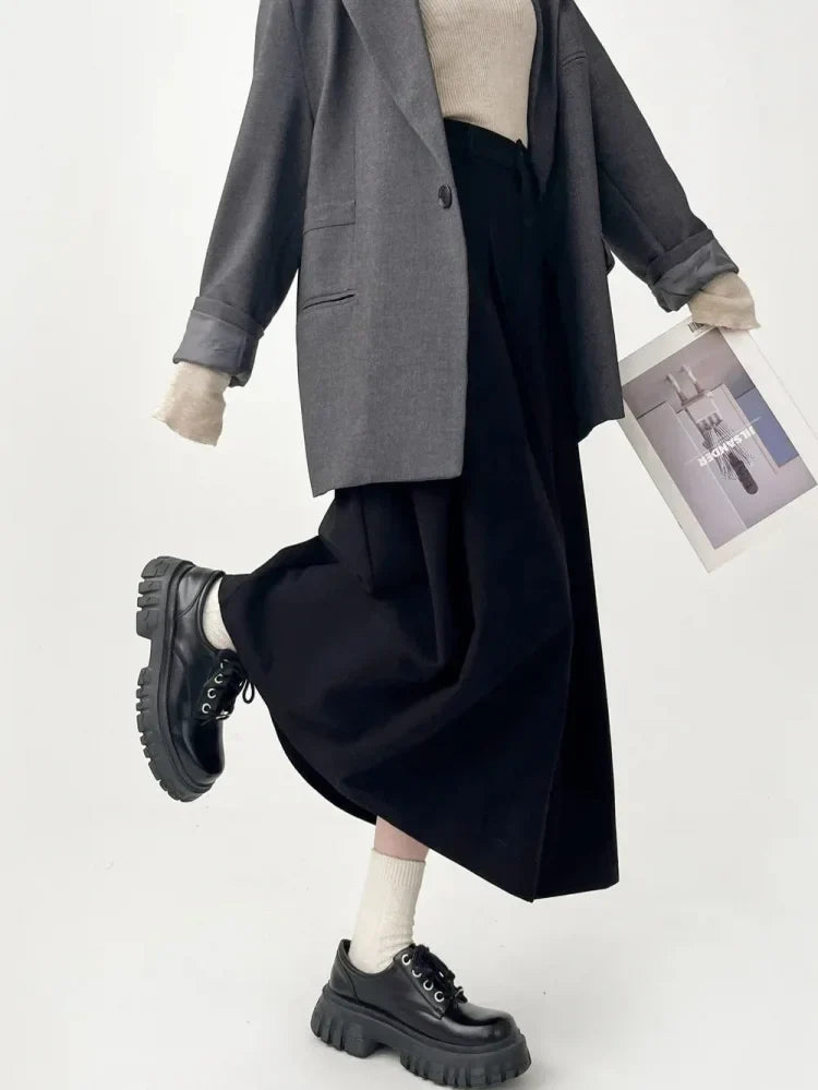 Pleated Dark Academia Midi Skirt