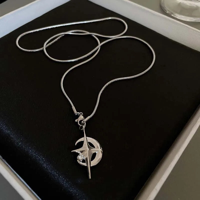 Y2K Crystal Star Pendants Necklace