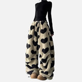 Versatile Elastic Waist Heart Print Drawstring Sweatpants