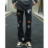 Frayed Skull Denim Jeans