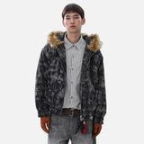 Streetwear Tie Dye Plaid Fur Hooded Jacket