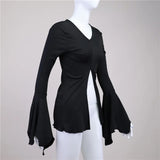 Gothic Flare Sleeve V-Neck Blouses T-Shirt
