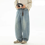 Retro Washed Oversized Split Curved Jeans
