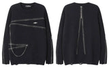 Streetwear Distressed Chain Detail Zipper Knit Sweater