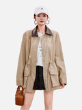 Mid-Length Drawstring Waist Faux Leather Coat