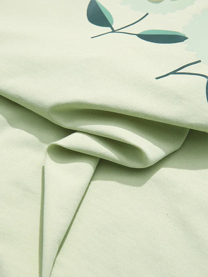 Green Flower Embroidered T-shirt