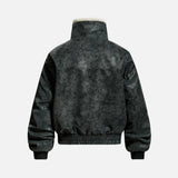 Retro Spliced Turn Down Collar Fur Leather Jacket