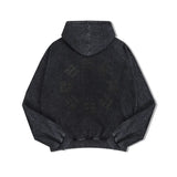 Washed Streetwear Embroidered Zip-Up Hooded Sweatshirt