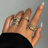 Model wearing the gold Folded Tin Foil Rings