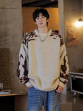 Men Retro Contrast Color Korean Style Sweater