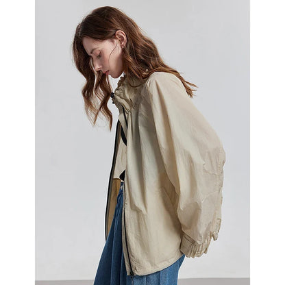 Lightweight Ice Silk Jacquard Drawn Collar Sweatshirt