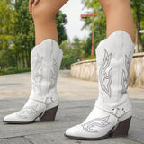 Retro Cowgirl Embroidered Block Heel Boots