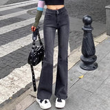 Durable Streetwear High Waist Elastic Flare Jeans
