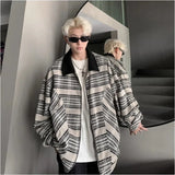Versatile Patchwork Plaid Lapel Color Block Jacket