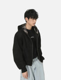 Chic Plaid Colorblock Double Zipper Hooded Sweatshirt
