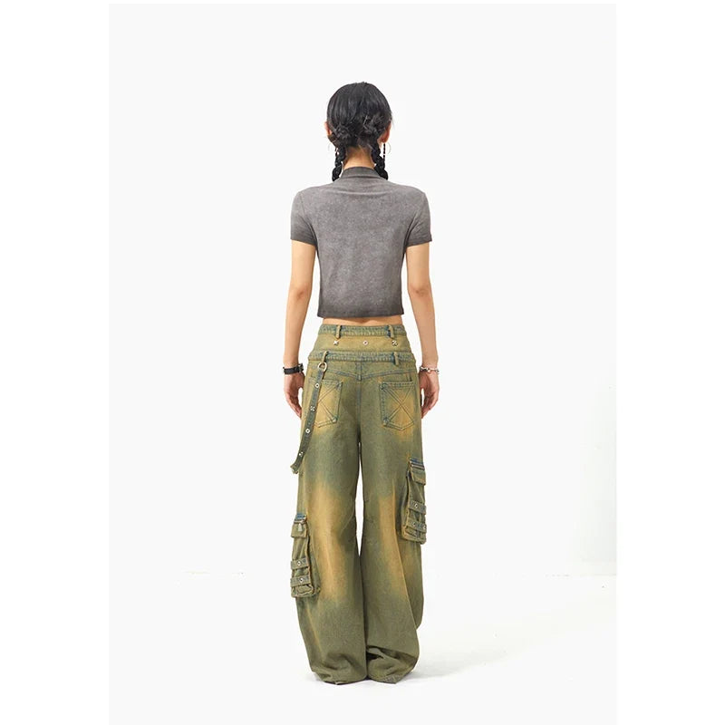 Streetwear Y2K Belted Vintage High Waist Straight Jeans