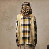 Effortless Retro Patchwork Plaid Long Sleeve Shirt