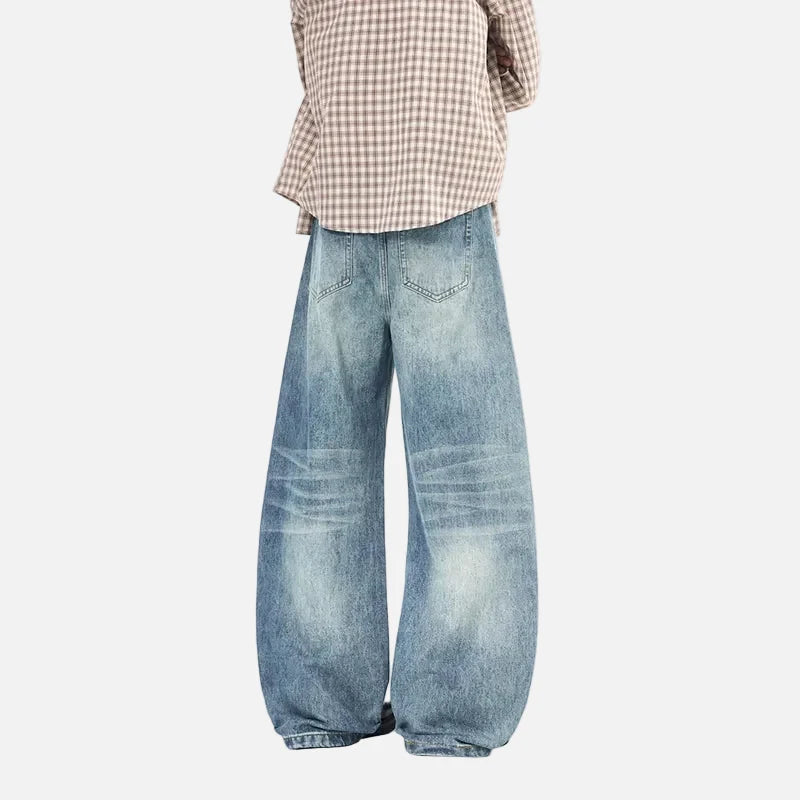 Vintage Washed Deconstructed Moustache Effect Jeans