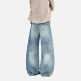 Vintage Washed Deconstructed Moustache Effect Jeans