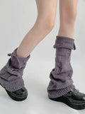 Model wearing the gray Knee-High Leg Warmers