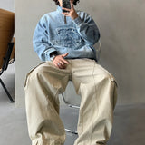 Vintage Distressed Denim Half Zipper Sweatshirt