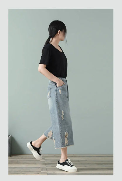 High Waist Ripped Wide Leg Jorts