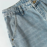 Blue Ripped Loose Straight Denim Jeans