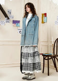 Lace Trim Oversized Denim Classic Jacket