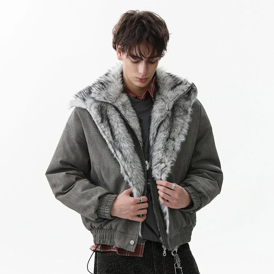 Streetwear Winter Vintage Fur Thicken Parkas Jacket
