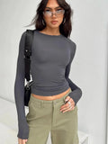 Model wearing the gray Dynamic Fit Long-Sleeve T-Shirt
