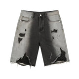 Gradient Ripped Washed Denim Shorts