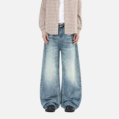 Vintage Washed Deconstructed Moustache Effect Jeans