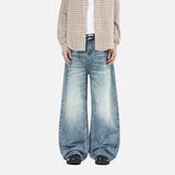 Vintage Washed Deconstructed Moustache Effect Jeans