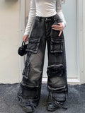 Black Washed Streetware Baggy Cargo Jeans