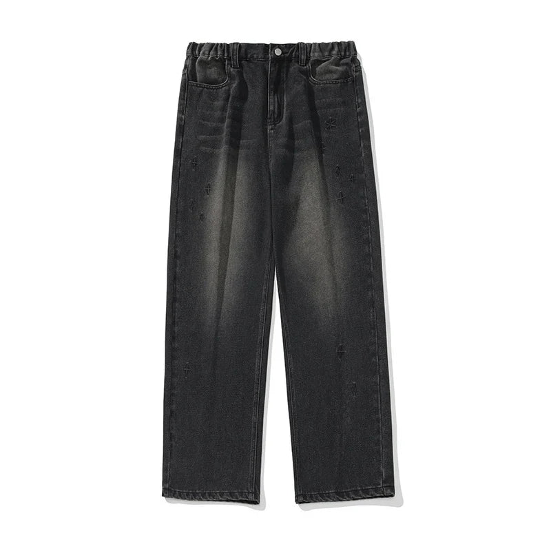 Vintage Star Embroidered Washed Denim Jeans