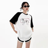Vintage Oversized Cartoon Print Round T-Shirt
