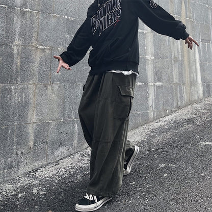 Solid Baggy Wide-Leg Cargo Pants