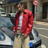 High-End Red Korean Style Hip Hop Leather Jacket