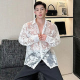 Men Translucent Printed Long Sleeve Shirt