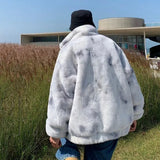 Warm Stand Collar Solid Wool Zipper Faux Fur Jacket