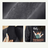 DAXUEN Washed grey long-sleeved button-up shirt with bowling graphics