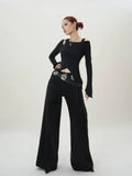 Black Irregular Slim Long Sleeve T-Shirt