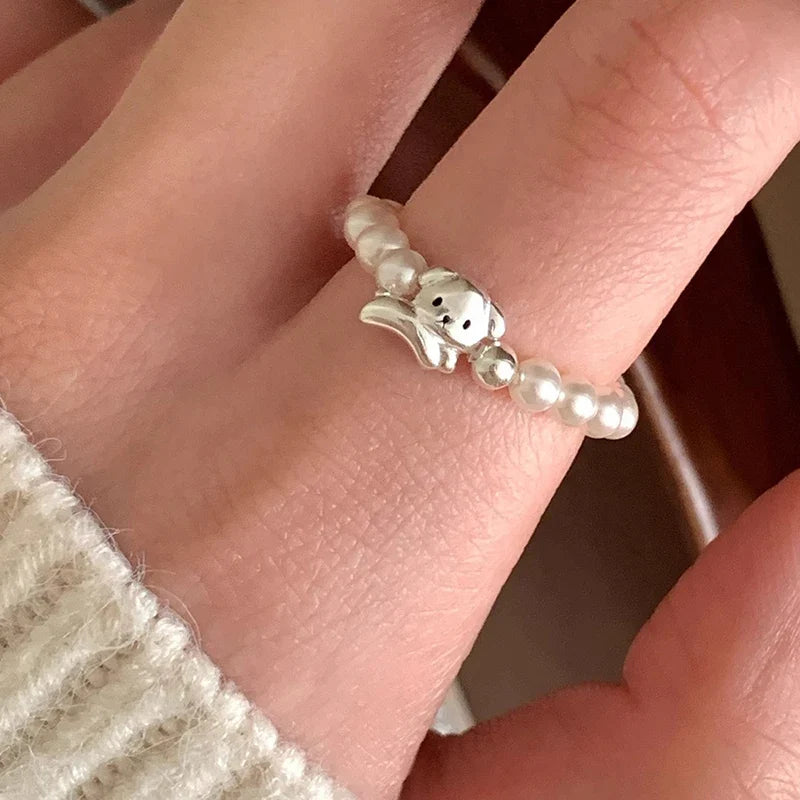 Elegant Sterling Silver Pearl Dog Ring